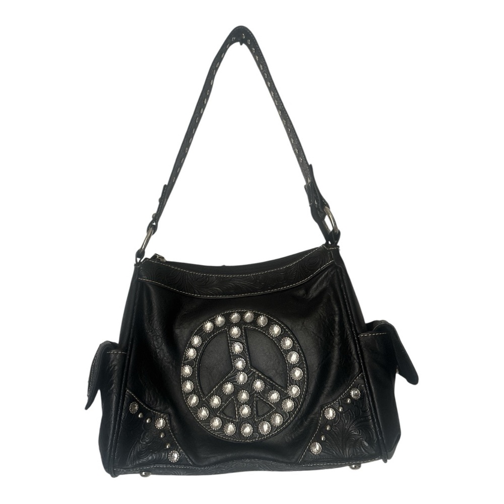 Country road Black  Peace Sign Shoulder Bag